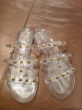 Clear Studded Slide Sandals -